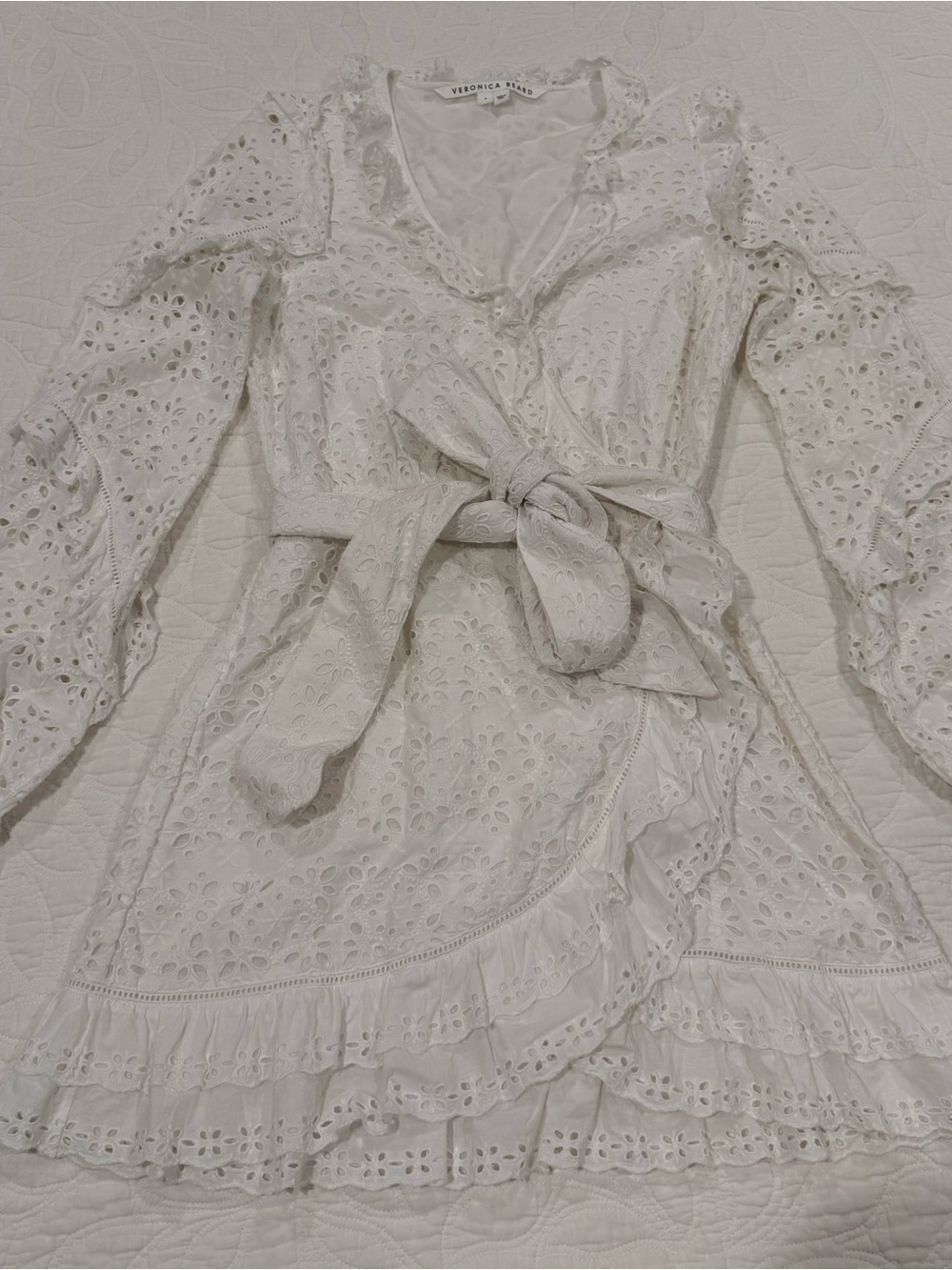 Veronica Beard Cream Eyelet Wrap Mini Dress